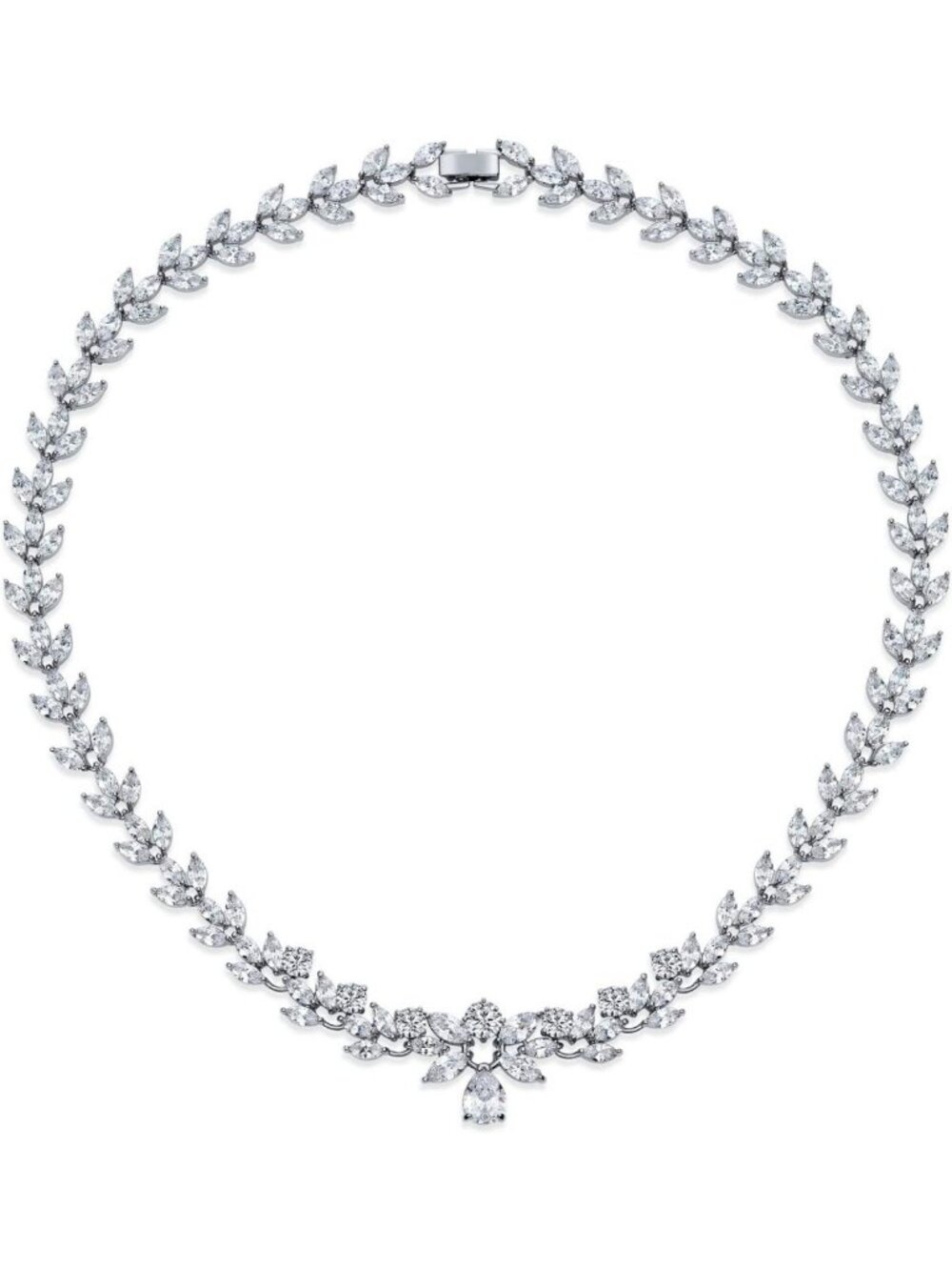 Elegant Teardrop CZ Statement Necklace - Silver Plated Tennis Collar Jewelry